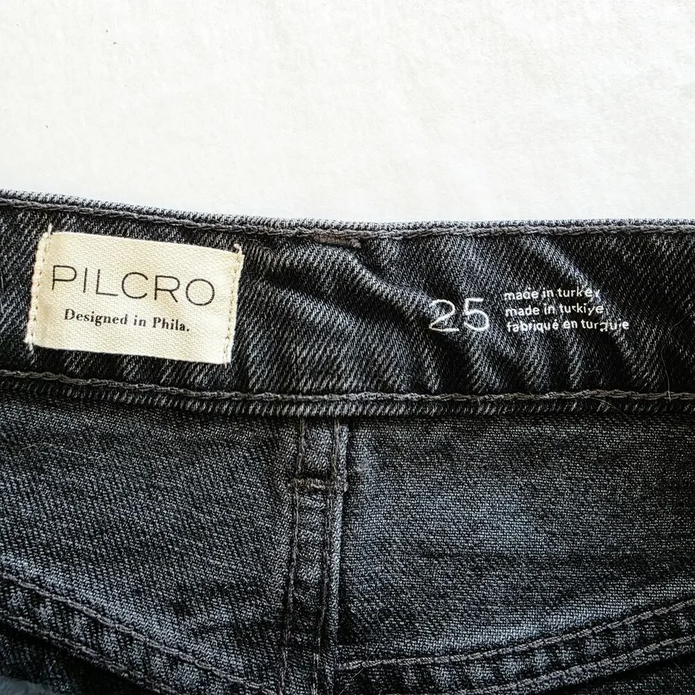 Pilcro Anthropologie Devon Denim Shorts 25 Black Rhinestone Distressed Frayed